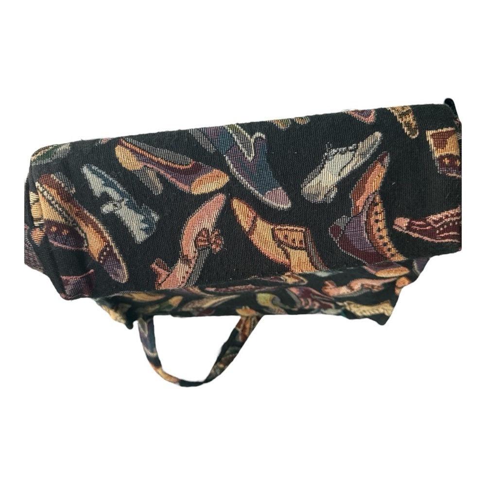 Toby Weston Tapestry‎ Hand Bag Black With 1950’s  Shoe Patterns Black and Tan - Picture 6 of 6